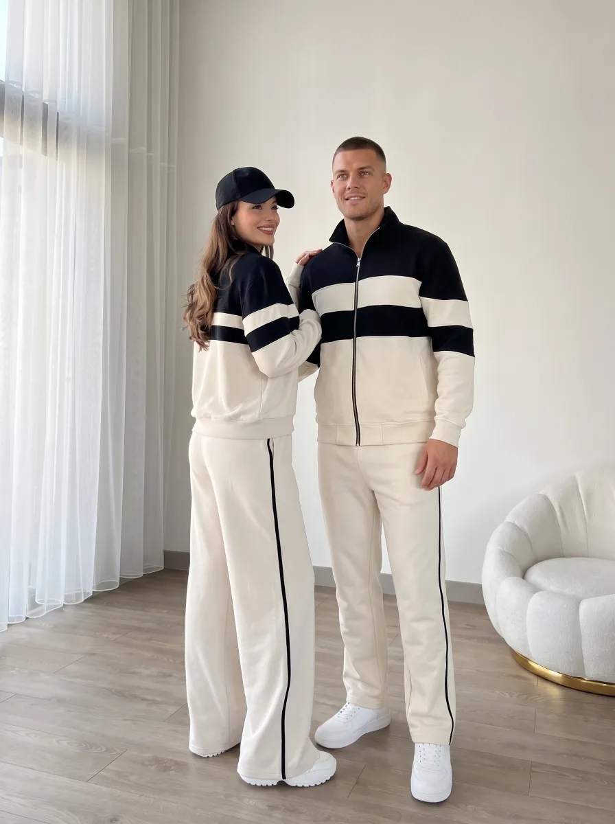 Premium Panel Tracksuit Couple Set | Matching Stylish Athletic Wear | Zip-up Jackets And Trousers - Buy Online in Pakistan at Zenbu Store