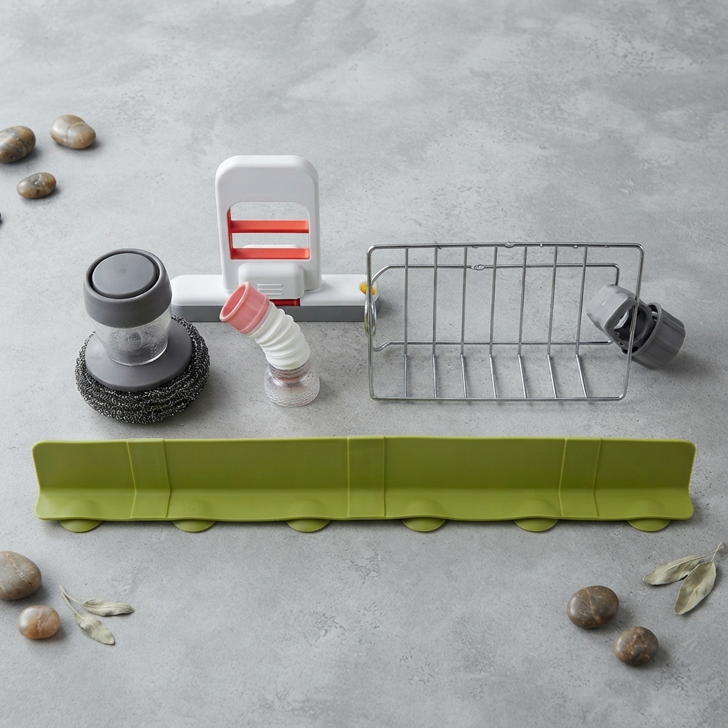 5 in 1 Kitchen Sink Organizer Set Pakistan: Sponge Holder & Soap Stand