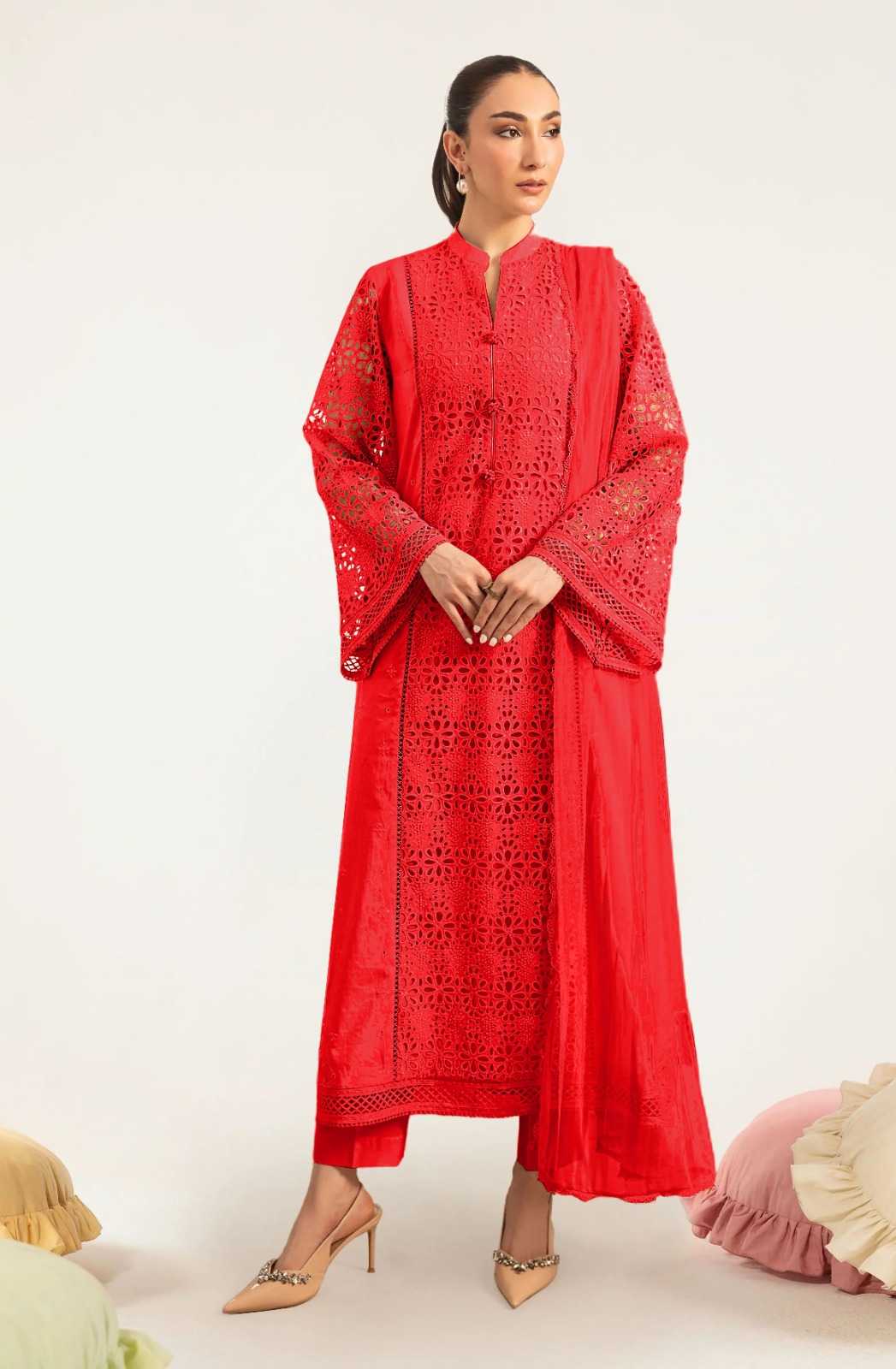 Fancy Embroidered Shirt with Bamber Dupatta: Pakistani Festive Party Wear Styling