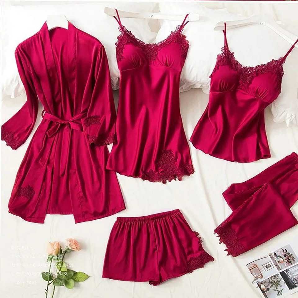 Silk Jersey 5 Piece Nighty Set Pakistan: Complete Bridal Loungewear Collection