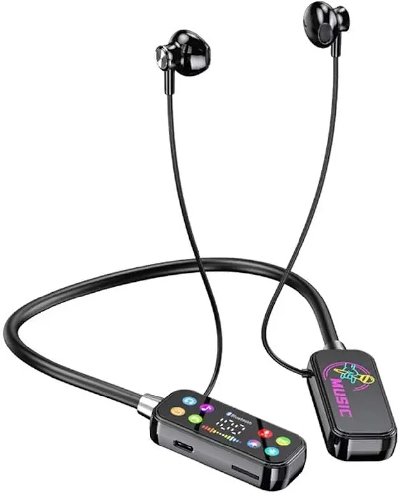 Wireless Neckband Earphones with LED Display Pakistan: Sports & Long Battery